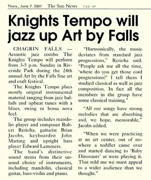 Reproduction of News Clipping of The Knights Tempo